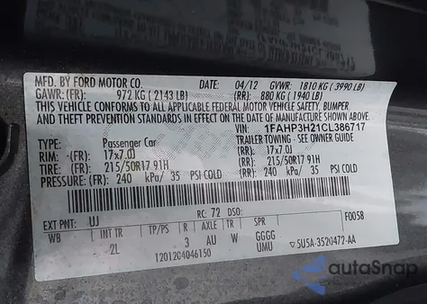 2012 Ford Focus Sel из США, поврежденный, VIN 1FAHP3H21CL386717